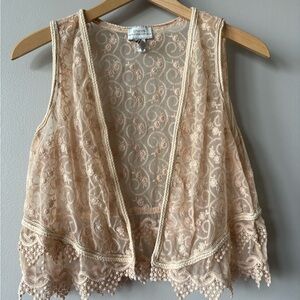 CHICO'S The Unforgettable Years Lace Charlotte Detailed Frappe Tan Vest  L/XL